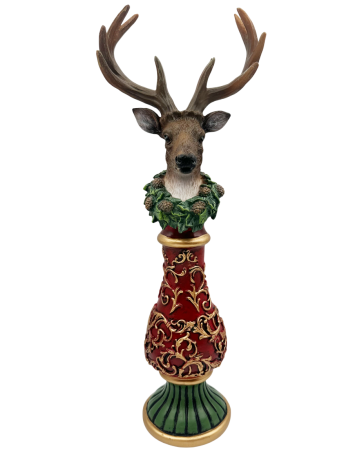 FIGURINE & PLUSURI - Figurină Ren de Crăciun rosu-verde pe postament IMPERIALE
