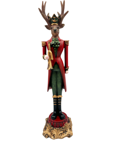 FIGURINE & PLUSURI - Figurină Ren de Crăciun rosu-verde cu trompeta IMPERIALE
