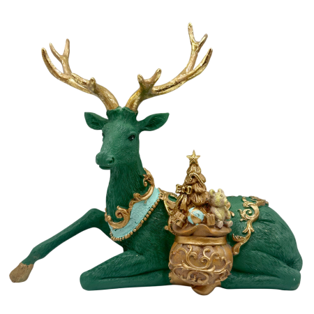 MAGIE DE CRACIUN - Figurină Ren de Crăciun turcoaz cu elemente aurii IMPERIALE