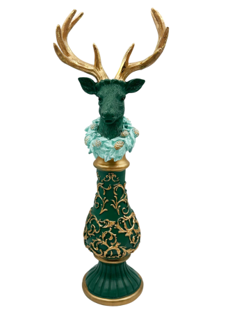 FIGURINE & PLUSURI - Figurină Ren de Crăciun verde-turcoaz pe postament IMPERIALE