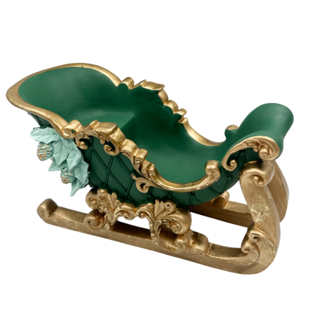 FIGURINE & PLUSURI - Figurină Sanie de Crăciun verde-turcoaz cu elemente aurii IMPERIALE