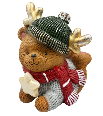 FIGURINE & PLUSURI - Figurină Crăciun cu led - Ursuleț cu coarne de ren TEDDY, 19cm