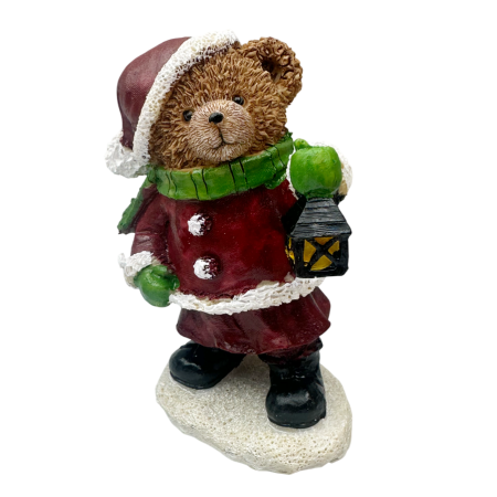 FIGURINE & PLUSURI - Figurina Ursulet de Crăciun cu Caciulita Rosie – Decor Festiv