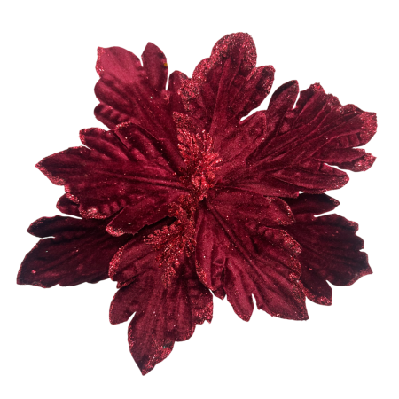 GLOBURI & FLORI DE BRAD - Floare decorativă rosu burgundy cu sclipici