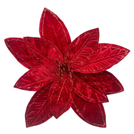 GLOBURI & FLORI DE BRAD - Floare decorativă catifelată rosie cu sclipici BEAUTY