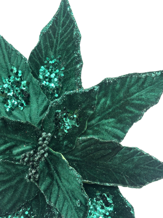 Floare decorativă cu sclipici si paiete - Craciunita REINA, Verde inchis, 32cm [1]