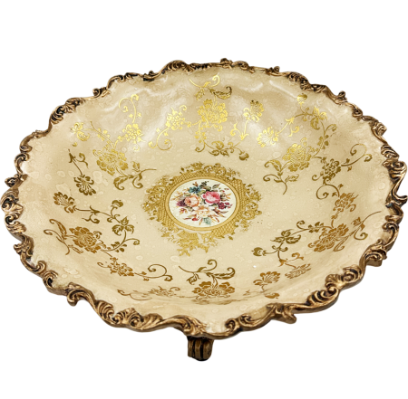 Bol decorativ vintage ELOISE pe suport decorat – model floral și detalii aurii [2]