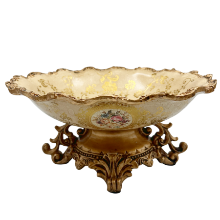 Fructiere & Cosuri Decorative - Bol decorativ vintage ELOISE pe suport decorat – model floral și detalii aurii