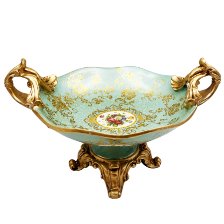 Fructiera decorativa vintage PAULETTE - Model Floral, Bleu/ Auriu, 20x35cm [2]