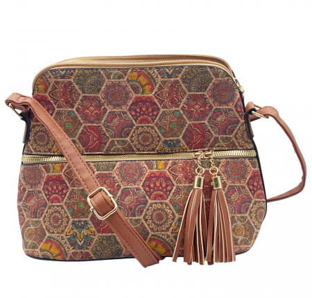 Genti & Rucsacuri - Geanta crossbody din pluta CAROLINA, Cu ciucuri
