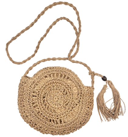 Genti De Paie - Geanta Rotunda din Paie Boho JOSETTE maro 26x25 cm