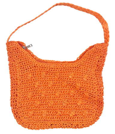 Genti De Paie - Geanta din paie RIVIERA portocalie cu fermoar si design boho
