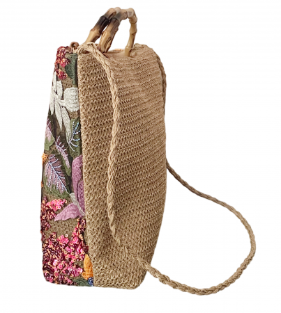 Geanta de paie FLORES, Portocaliu, Cu broderie si paiete [4]