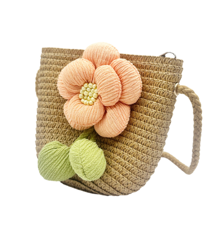 Geanta din paie FLORES pentru fetite - Maro cu floare [1]