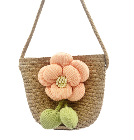 Geanta din paie FLORES pentru fetite - Maro cu floare [0]