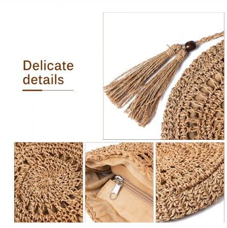Geanta din paie stil boho verde JOSETTE, cu franjuri decorative [5]