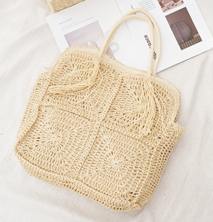 Geanta din paie ivory CHARM cu fermoar [1]