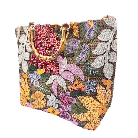 Geanta din Paie FLORES aurie cu Broderie si paiete - Geanta Eleganta [2]