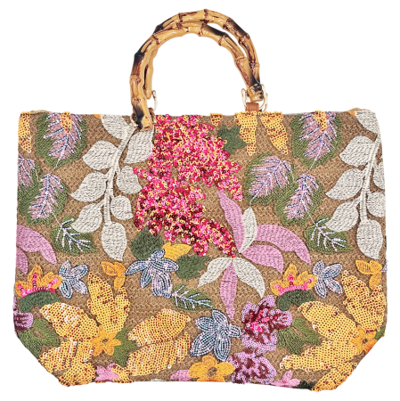 Geanta din Paie FLORES aurie cu Broderie si paiete - Geanta Eleganta [1]