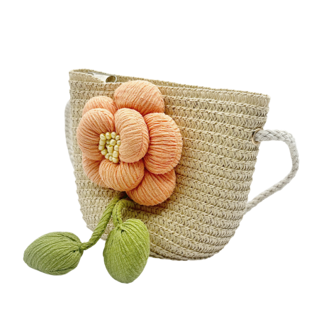 Geanta din paie FLORES pentru fetite - bej cu floare [0]