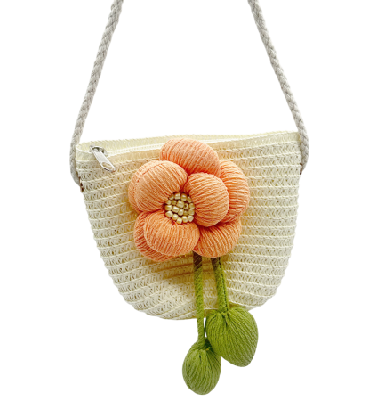 Geanta din paie FLORES pentru fetite - crem cu floare [0]