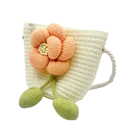 Geanta din paie FLORES pentru fetite - crem cu floare [1]