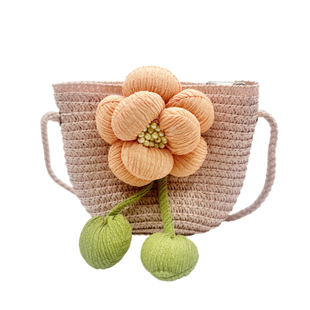 Geanta din paie FLORES pentru fetite - roz pal cu floare [0]