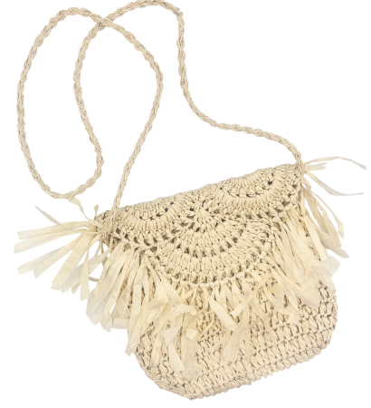 Geanta din paie bej stil boho JOSETTE, cu franjuri decorative [0]