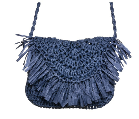 Geanta din paie albastra stil boho JOSETTE, cu franjuri decorative [2]