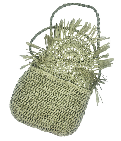 Geanta din paie stil boho verde JOSETTE, cu franjuri decorative [1]
