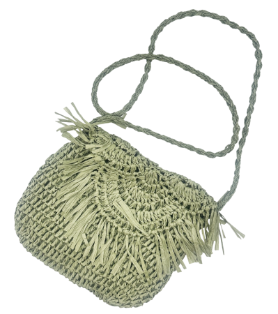 Geanta din paie stil boho verde JOSETTE, cu franjuri decorative [0]