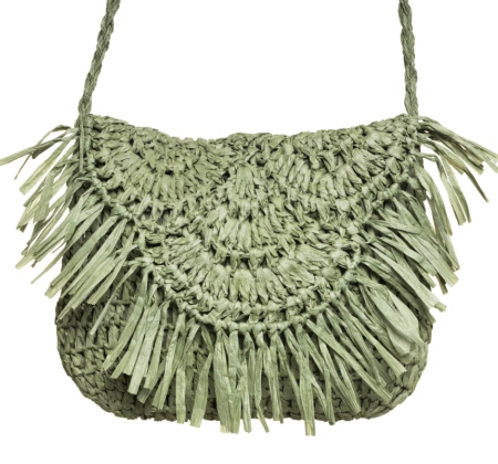 Geanta din paie stil boho verde JOSETTE, cu franjuri decorative [3]