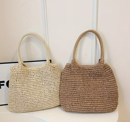 Geanta din paie SARDEGNA bej cu capsa si design boho [4]