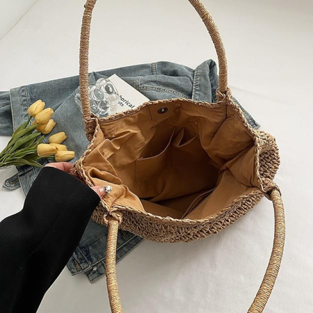Geanta din paie SARDEGNA bej cu capsa si design boho [1]