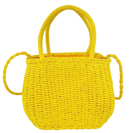 Genti De Paie - Geantă de damă galbena din paie impletite 27x10x17 cm - cu curea de umar