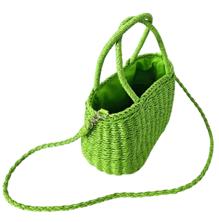 Geantă de damă verde din paie impletite 27x10x17 cm - cu curea de umar [1]