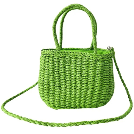Genti De Paie - Geantă de damă verde din paie impletite 27x10x17 cm - cu curea de umar