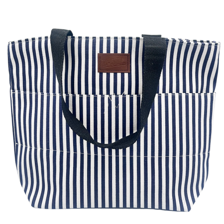 Geanta din panza cu dungi albastre – tote bag mare 42x32 cm [1]
