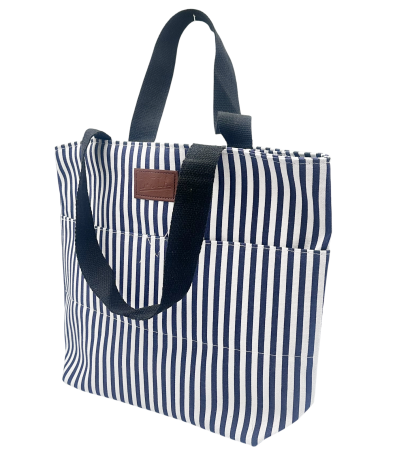 Genti & Shoppere - Geanta din panza cu dungi albastre – tote bag mare 42x32 cm