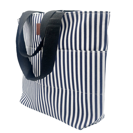 Geanta din panza cu dungi albastre – tote bag mare 42x32 cm [2]