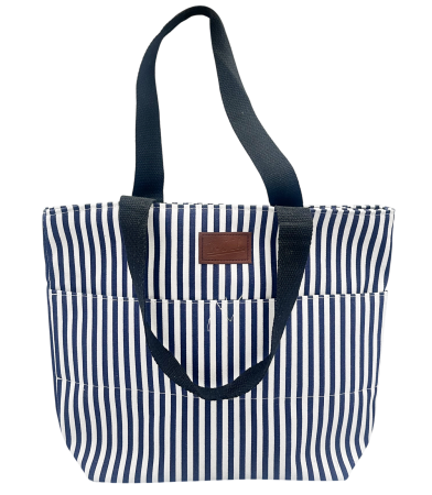 Geanta din panza cu dungi albastre – tote bag mare 42x32 cm [3]