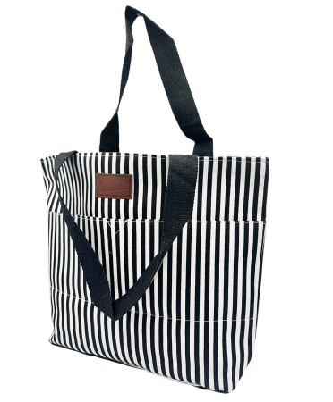 Geanta din panza cu dungi negre – tote bag mare 42x32 cm