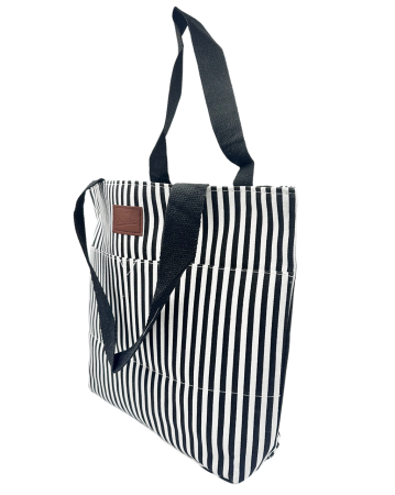Geanta din panza cu dungi negre – tote bag mare 42x32 cm [3]