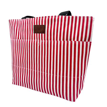 Geanta din panza cu dungi rosii – tote bag mare 42x32 cm [3]