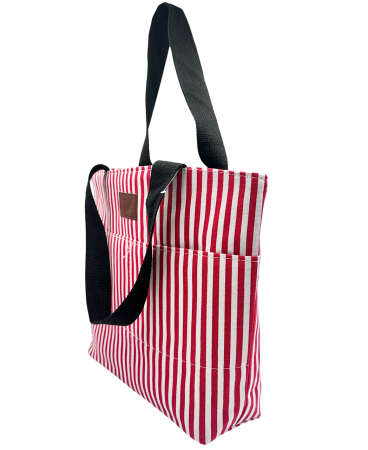 Geanta din panza cu dungi rosii – tote bag mare 42x32 cm [2]
