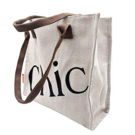 Geanta din panza bej tip Shopper CHIC cu fermoar [3]