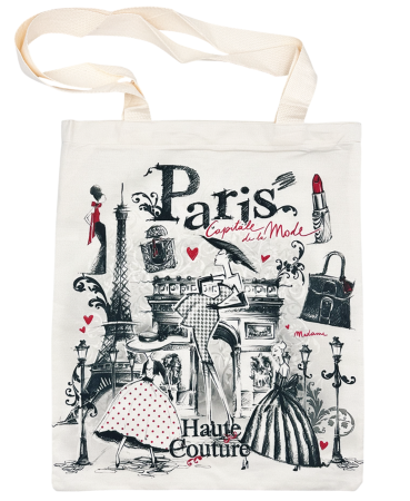 Genti & Shoppere - Geanta panza PARIS - Tote bag cu fermoar, 37x43 cm