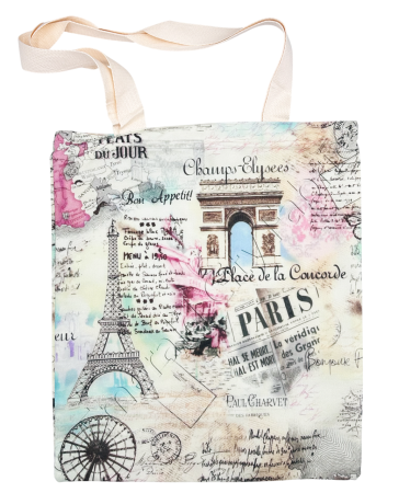 Genti & Shoppere - Geanta tote din panză Paris – design vintage cu Turnul Eiffel