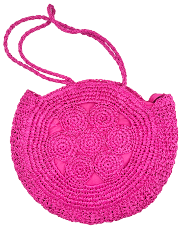 Genti De Paie - Geanta Rotunda din Paie fucsia IBIZA - Geanta Boho de Vara