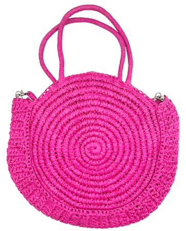 Genti De Paie - Geanta rotunda din paie MALIBU fucsia cu barete de mana si fermoar